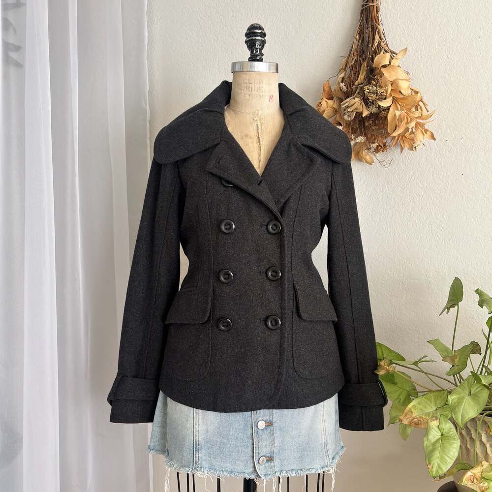 Guess Jacket Coat Womens Sz S Dark Gray Wool Blend Peacoat